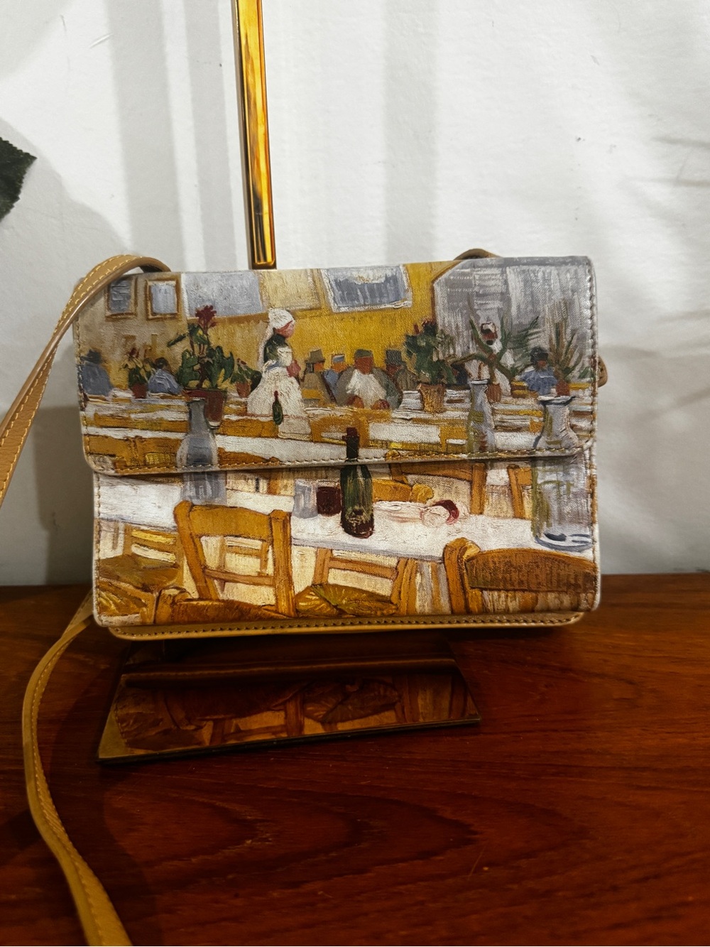Jeon Los Angeles genuine Leather Art-Print Crossbody Bag in Tan and Yellow